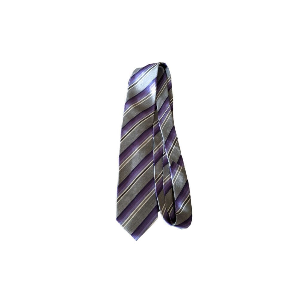 Alfani Men's Purple, White, Gray Diagonal Stripe 100% Silk Tie length 60 in - Picture 1 of 5